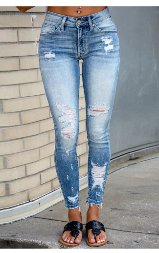 Stretch Skinny Jeans met Ripped Details | Dames Denim