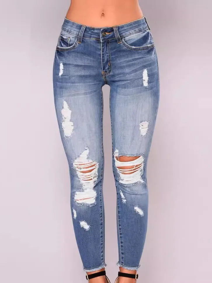 Stretch Skinny Jeans met Ripped Details | Dames Denim