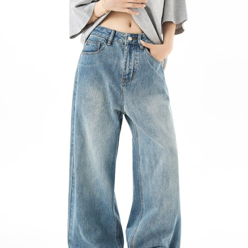 Washed Straight Jeans | Dames Denim Blauw