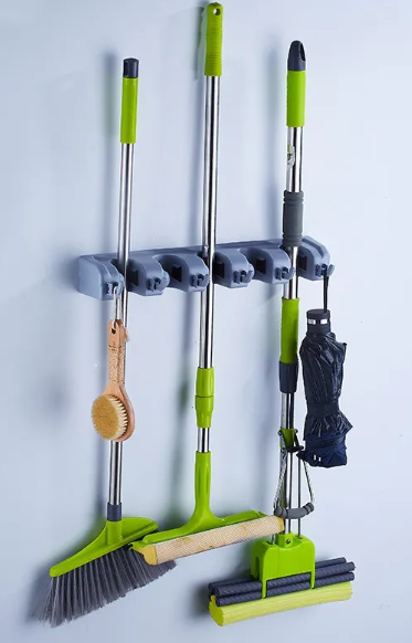 Spring Clip Mop & Broom Holder – Wall Mount Organizer