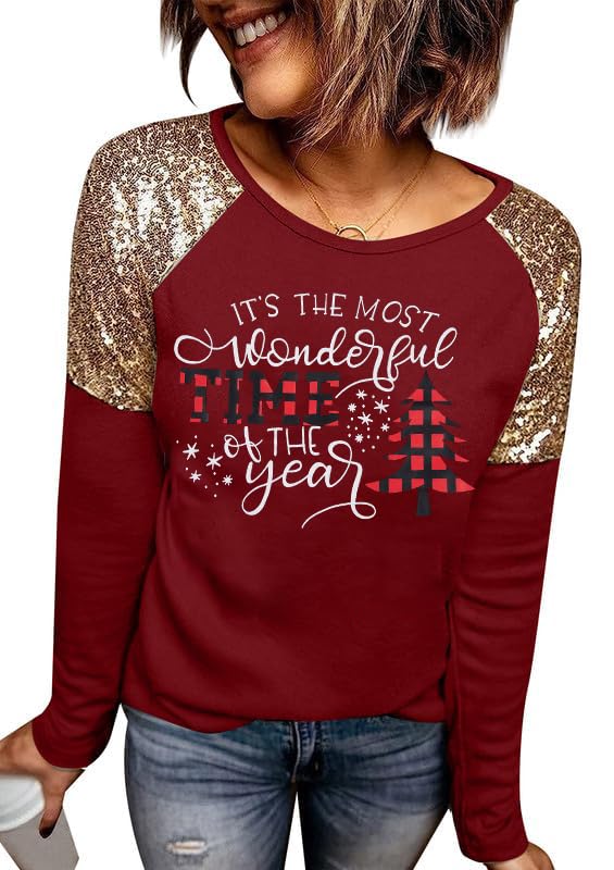 Kerst T-Shirt Dames | Lange Mouw Raglan Kerstshirt