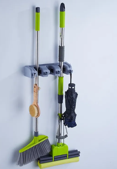 Spring Clip Mop & Broom Holder – Wall Mount Organizer