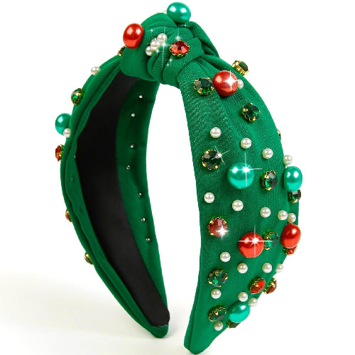 Kerst Haarband Dames | Parel & Strass Knoopband