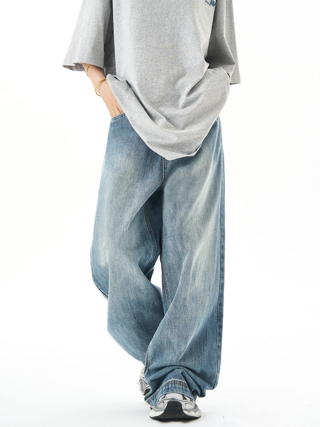 Washed Straight Jeans | Dames Denim Blauw
