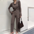 Gebreide Outfit met Lange Kraag – Cardigan & Broek Set