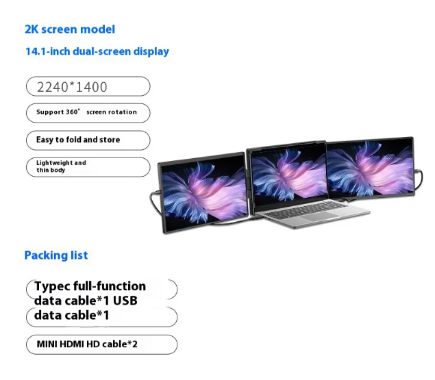 Flex View 14.1" Draagbare Dual-Screen Monitor